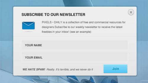 newsletter sign up form psd