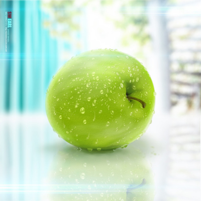 Photoshop设计沾满水珠的青苹果