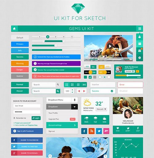 free-flat-ui-kit UI设计 PSD素材