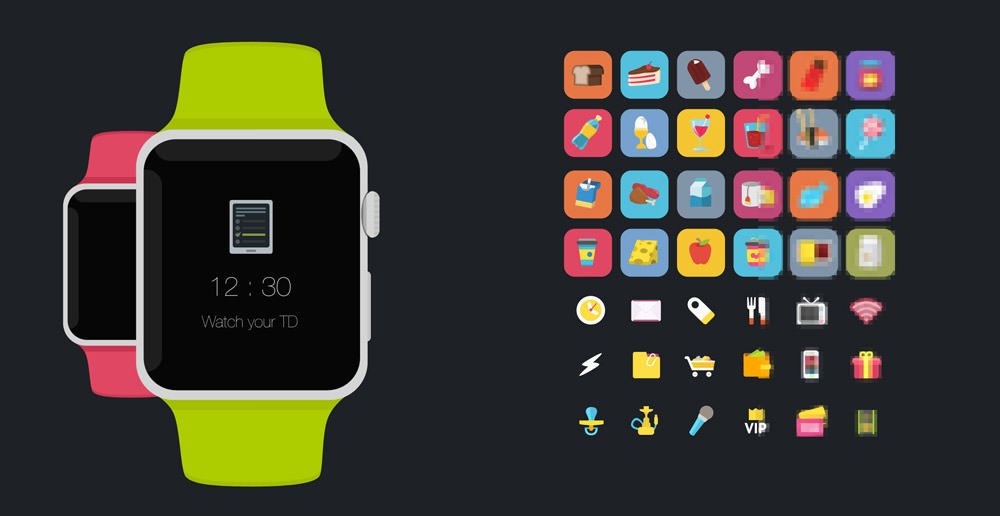 精品App Watch模板+UI组件免费下载apple watch fres psd flat mockup