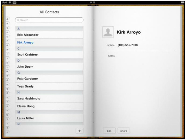  iPad 版Contact 上的地址簿